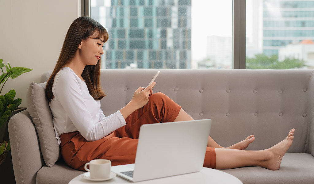 woman looking at phone